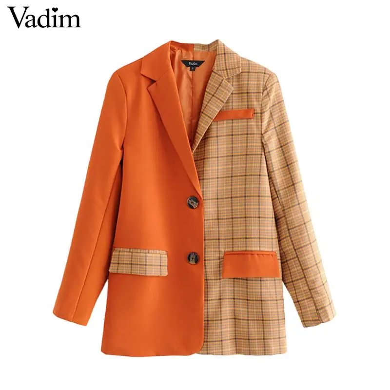 Vadim женский однотонный лоскутный клетчатый Блейзер длинный рукав зазубренный