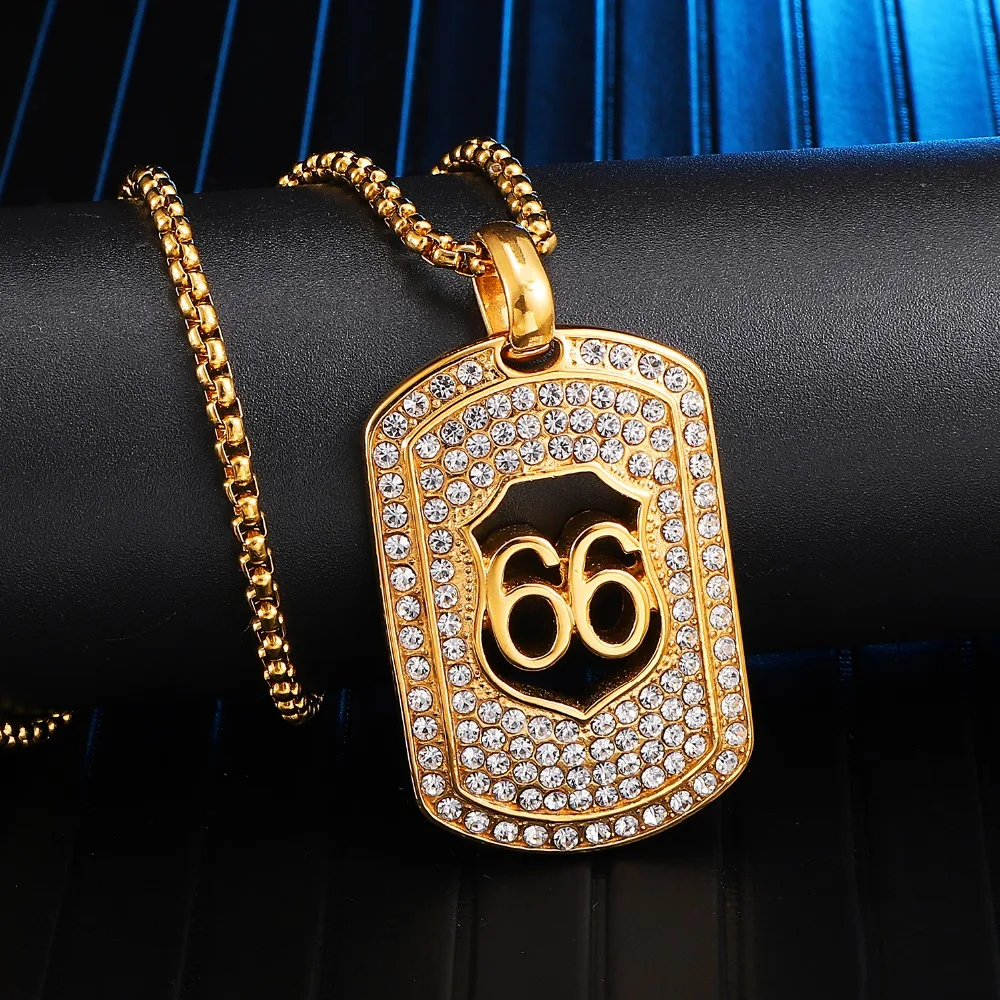 Хип хоп полностью Iced Out Bling из нержавеющей стали собачья бирка 66 подвески и