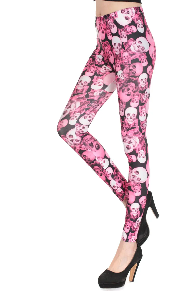 Новинка 2017 брендовые модные леггинсы в готическом стиле панк-рок с принтом