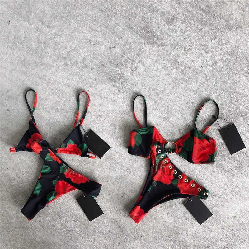 Женский купальник бикини с леопардовым принтом со стальным кольцом 2019 | Женская