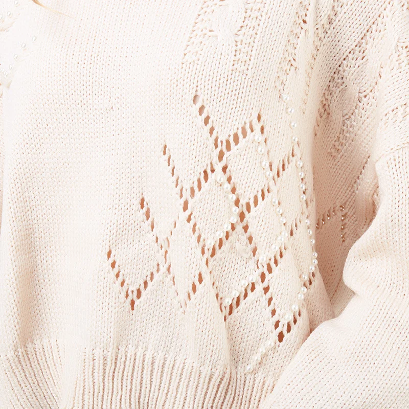 Cashmere Sweater Jumper Casual Light Beige Pullover Warm Hollow Geometric Pattern Soft Comfortable CoCo Fun | Женская одежда