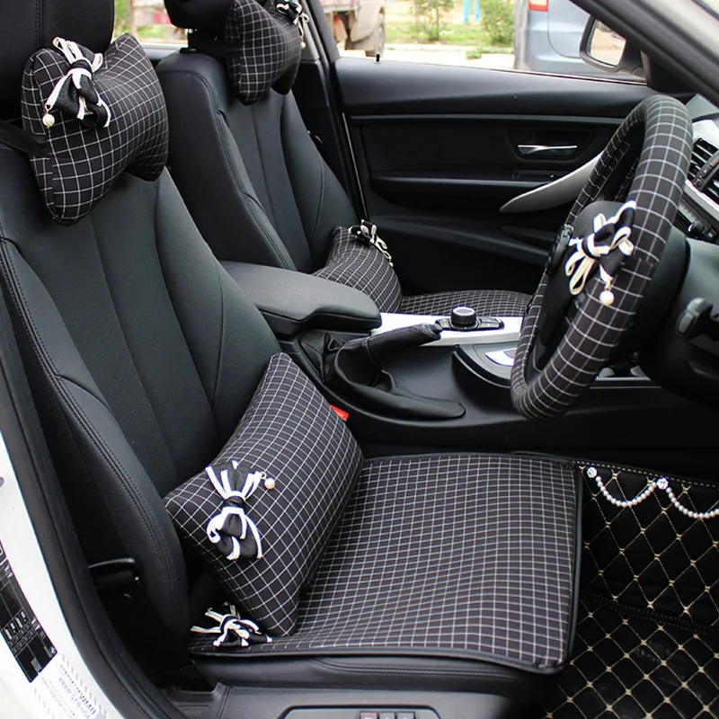Чехол для автомобильного сиденья с бантом милая клетчатая подушка интерьера