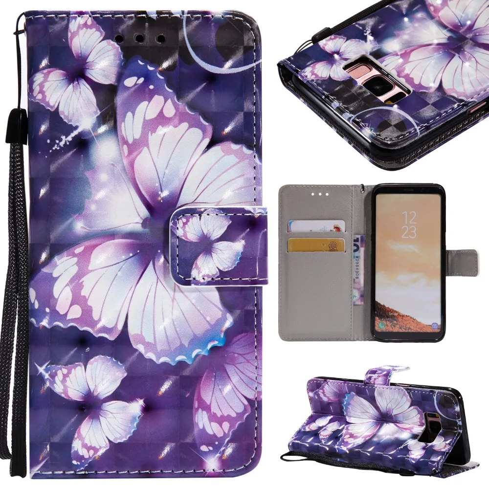 Кожаный флип чехол для Samsung Galaxy S8 с 3D бабочкой кошелек S8Plus + телефона|case for samsung|leather