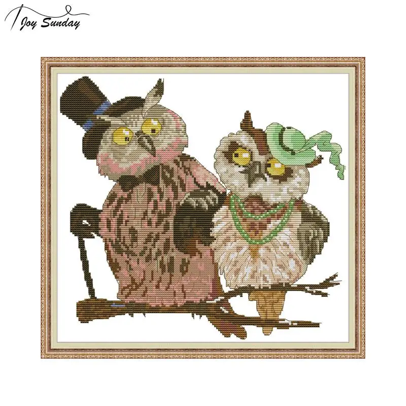 

Joy Sunday Owl Couple Cross Stitch Patterns DMC 14ct 11ct Aida Printed Canvas Embroidery Kits DIY Handmade Needlework Home Decor