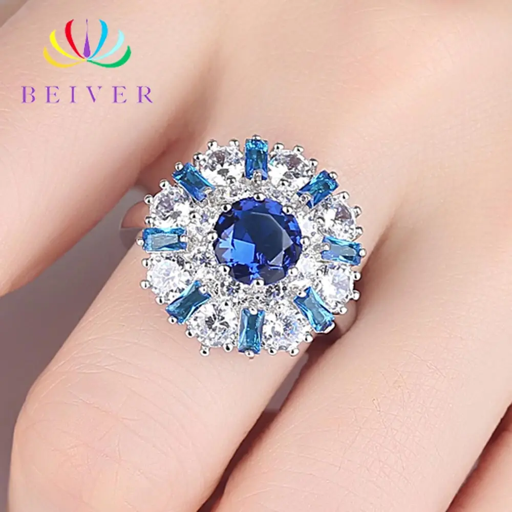 Beiver 2019 новые модные синие и прозрачные циркониевые круглые кольца для женщин