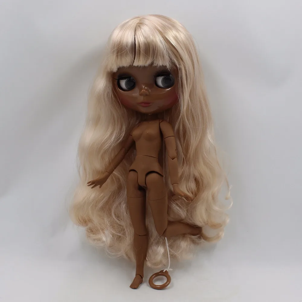 

ICY DBS Blyth doll super black skin blonde hair joint body shiny face 1/6 bjd 30cm articulated doll toy