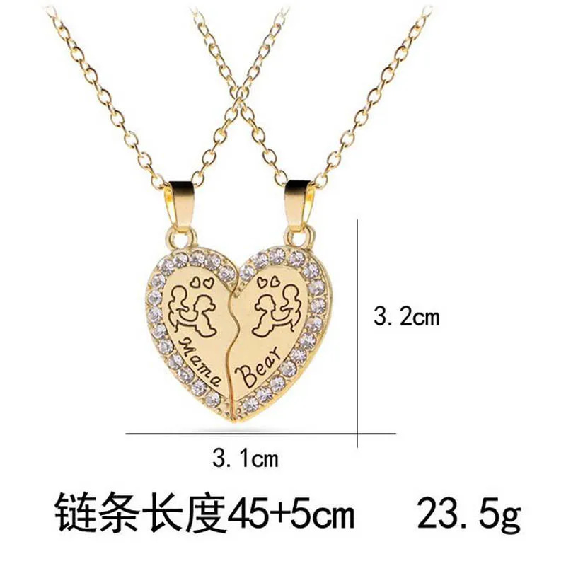 Mama Bear Tag Engraved Animal Pendant Necklace Gold Silver Mother Kids Love Heart Crystal | Украшения и аксессуары