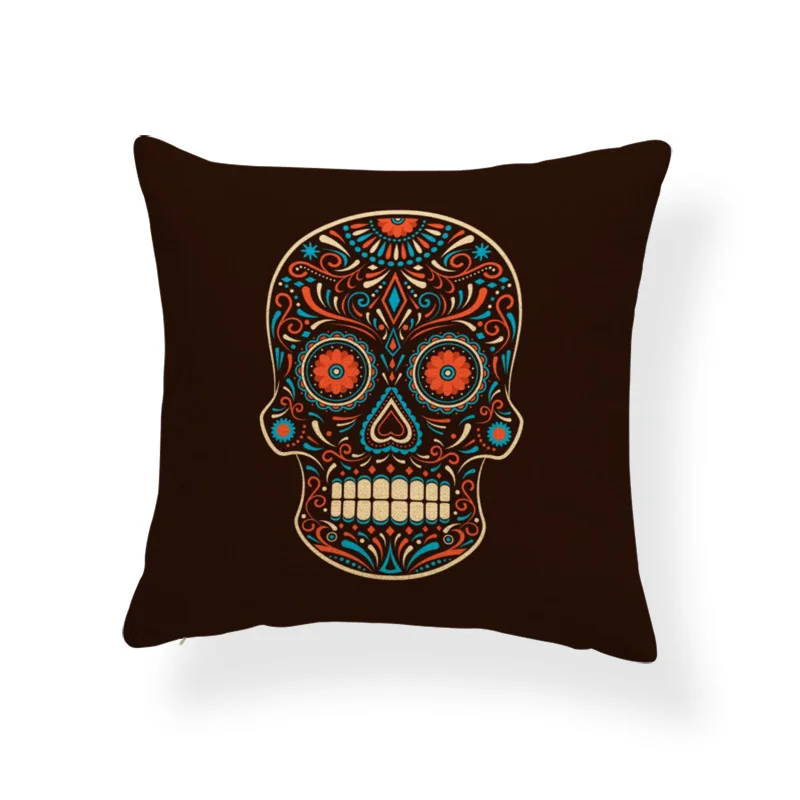 13 Sugar Skull Подушка с цветами хэллоуинская страшилка Подушка колдовство синий средний век современный подарок для общежития подушка 45X45 см льняная теплая - Цвет: 13