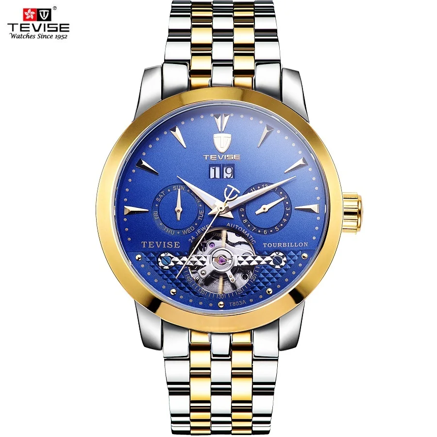 

TEVISE Mechanical Watches Complete Calendar Auto Date Luminous 24 Jewel Tourbillon Automatic Watch Men Luxury Clock Men 2020 NEW