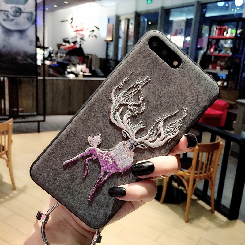 Чехол для iphone 6 S 7 8 plus X мягкий pu кожаный чехол с 3D вышивкой Фламинго Лось Олень Samsung