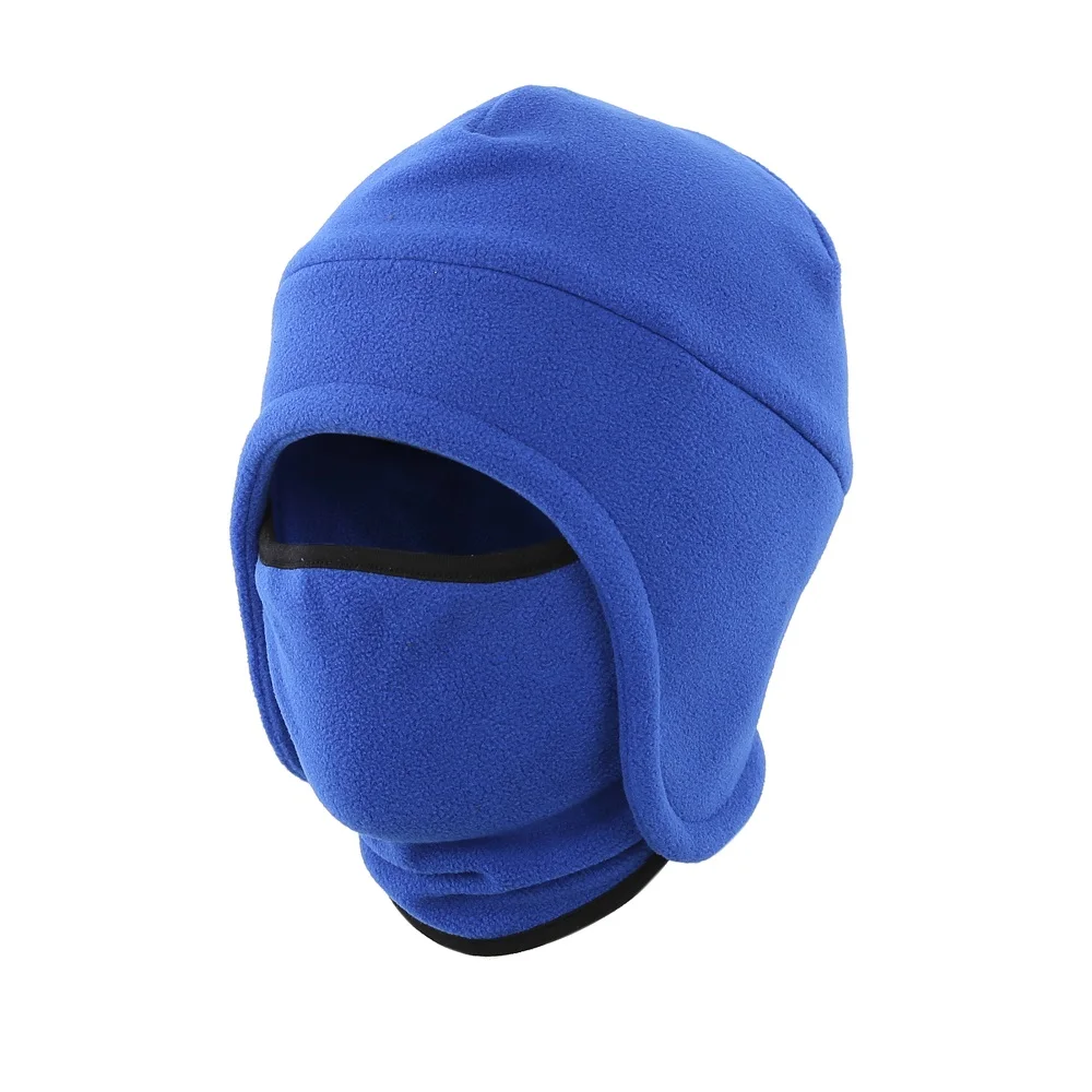 Blue Теплая зимняя шапка для мужчин и женщин, 2 в 1, мягкая теплая флисовая шапка с ушками, ветрозащитная спортивная шапка с черепом, лыжная маска для мужчин - Цвет: Blue