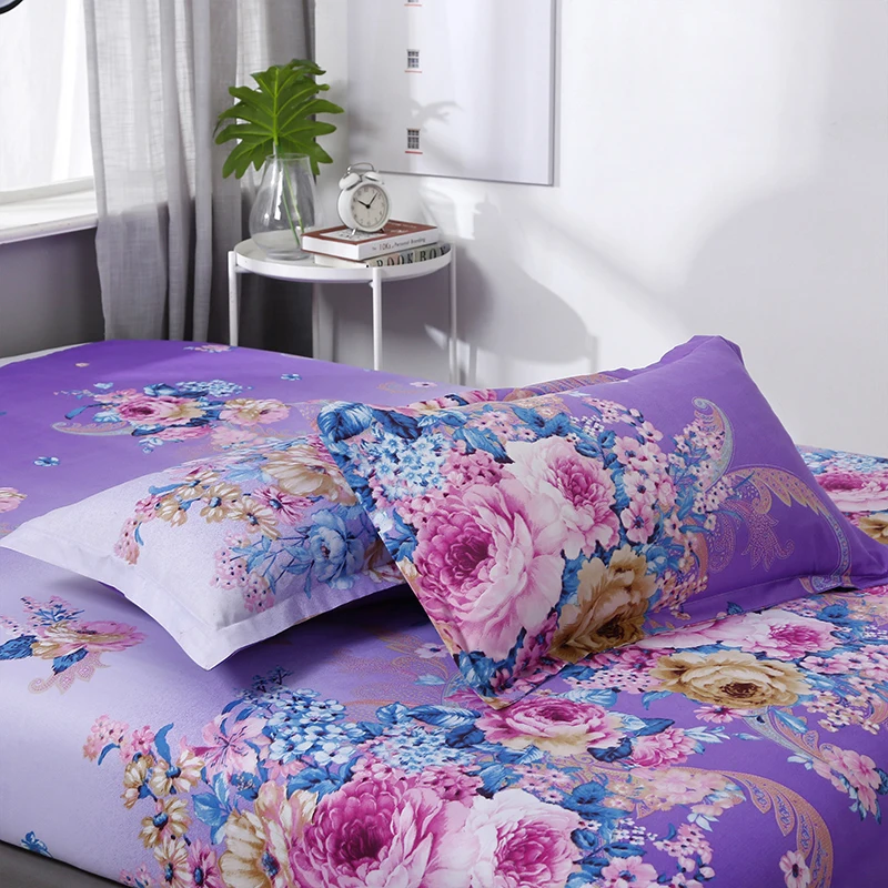 

4pcs/set Brief Style Purple Blooming Flowers Printing Comfortable Bedding Set Bed Linings Duvet Cover Bed Sheet Pillowcases 52