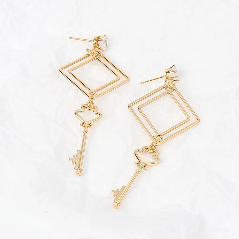 Женские Висячие серьги с ромбовидным ключом Длинные геометрические со стразами