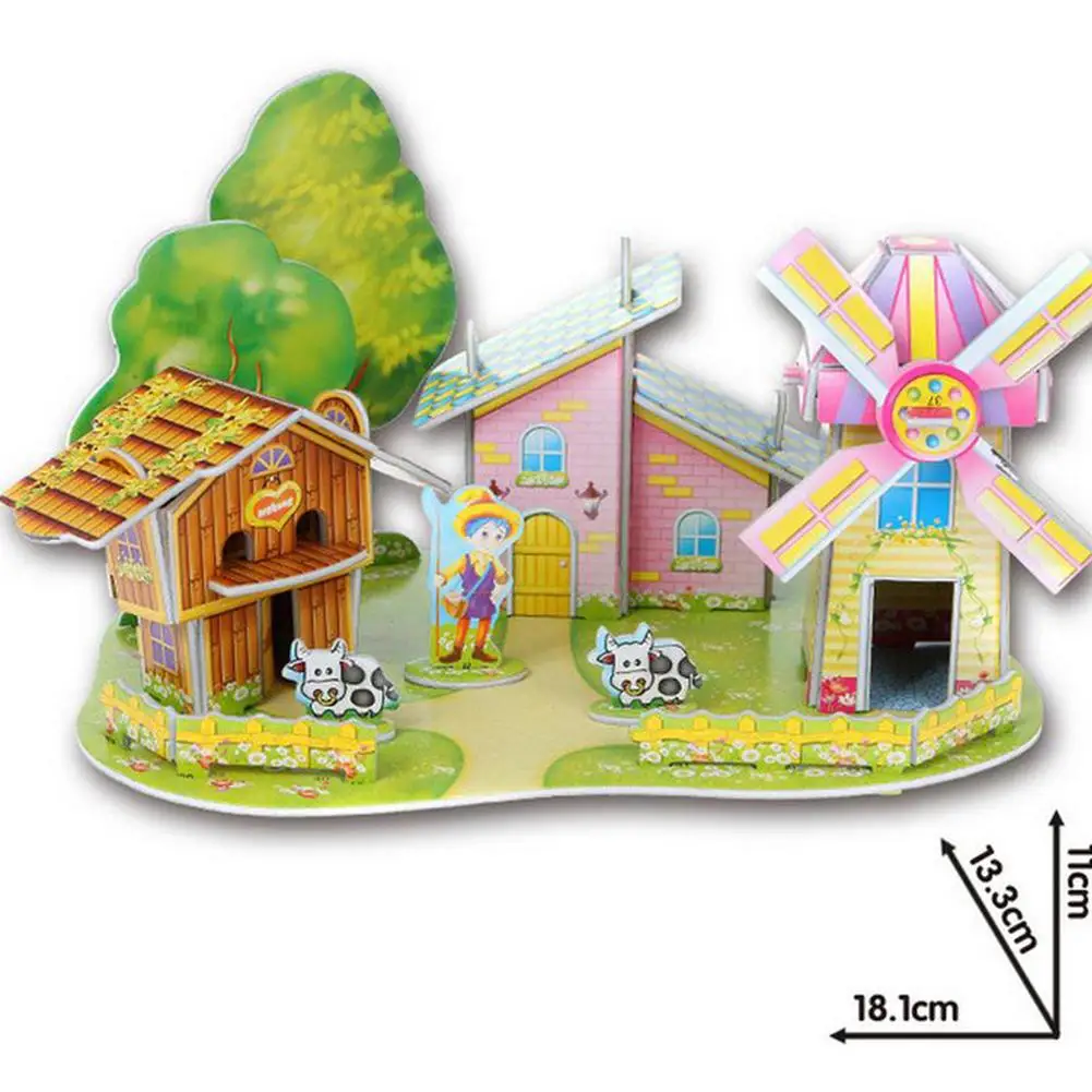 3D конструкция шаблон головоломки сказочный замок мультфильм здание картон