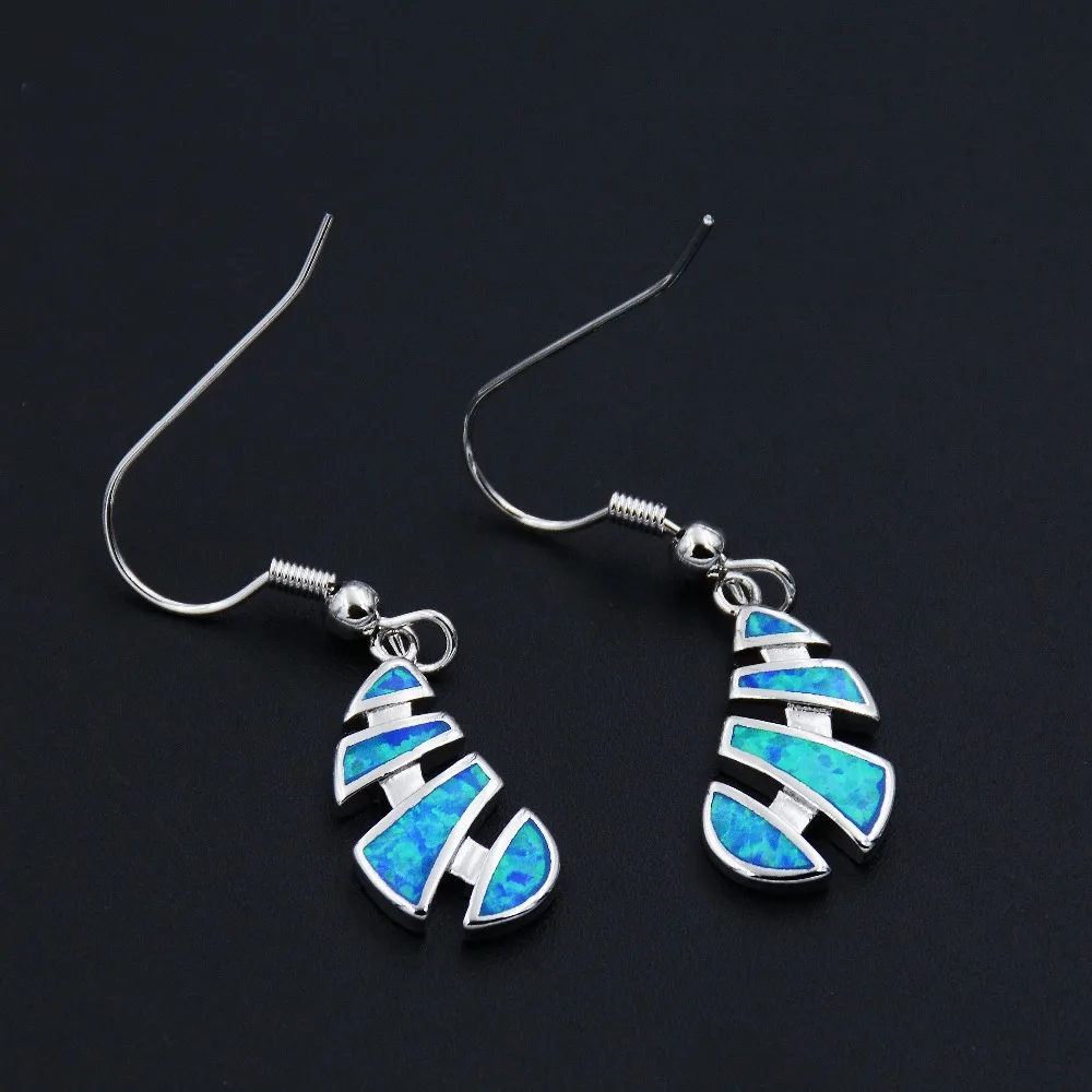Whimsical Fish Bone Ocean Blue Fire Opal Earrings with Hook Fastening | Украшения и аксессуары