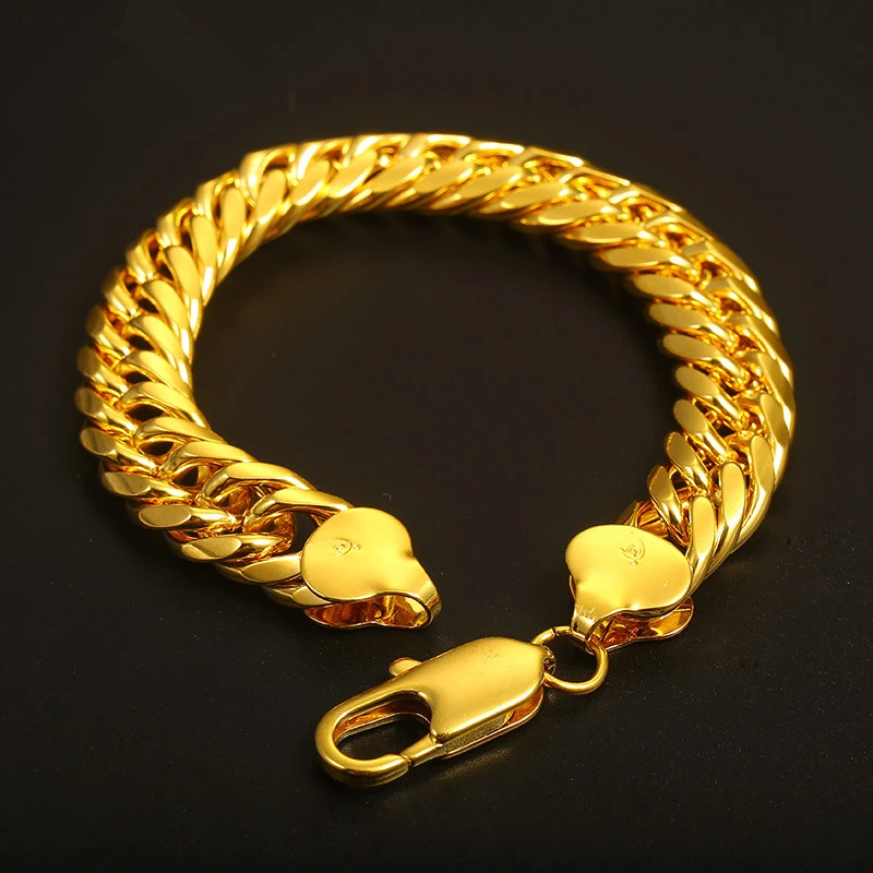 Чистый желтый золотой цвет хип хоп браслеты для мужчин 10 мм браслет цепочка и