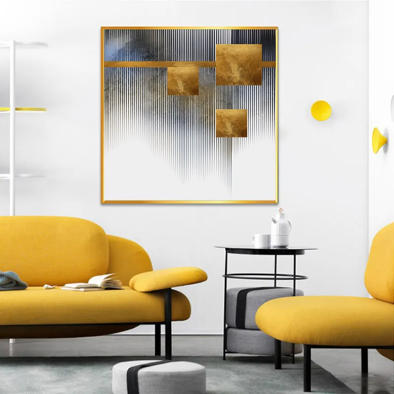 Золотистый и черный холст большого размера настенное искусство современные
