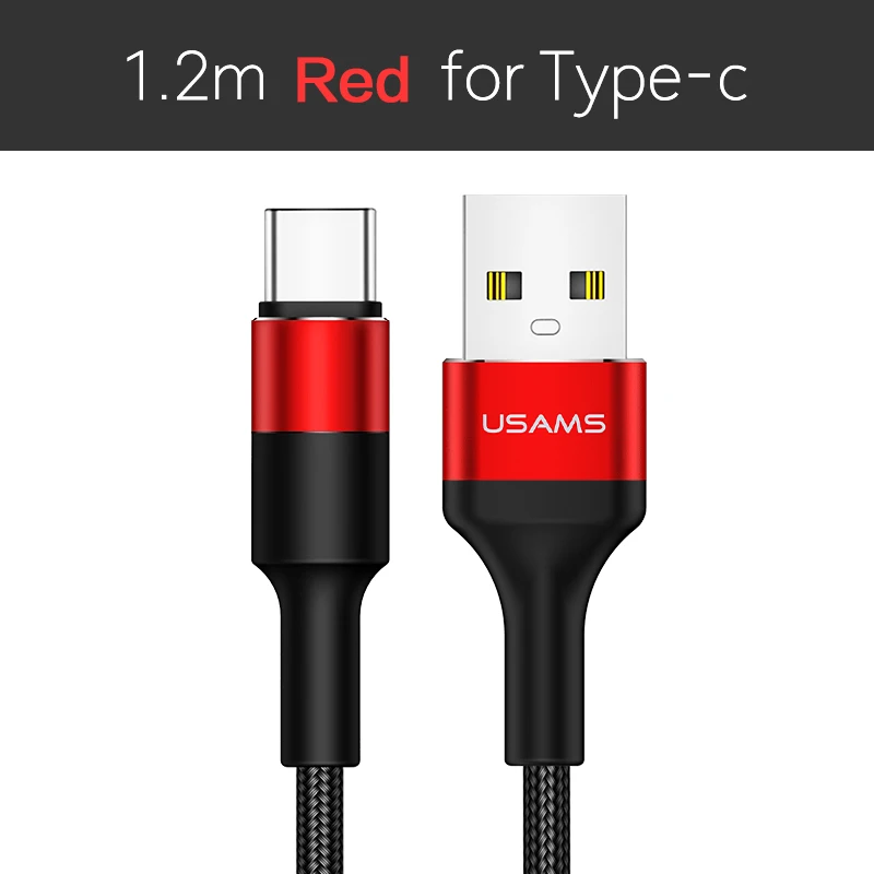 USAMS 3 в 1 кабель для передачи данных для мобильного телефона type C Micro для iPhone iPad samsung зарядный кабель Microusb USB C для освещения iOS 12 кабель - Цвет: Red for Type C