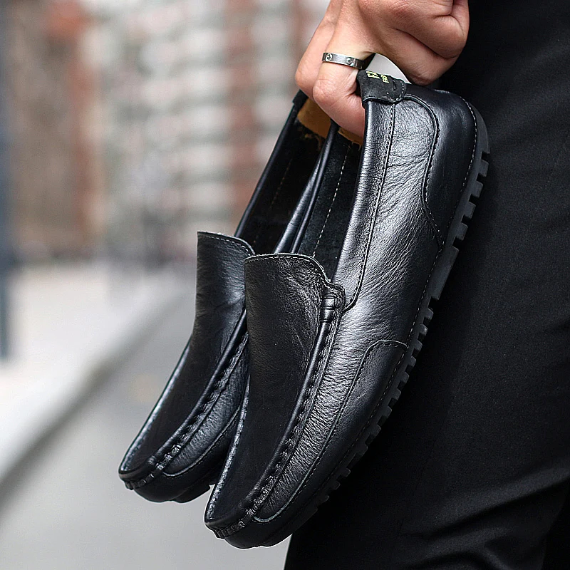 2019 Men Shoes Leather Loafers Casual Flats Big Size 46 Male Moccasins Soft Slip On Driving RMC-081 | Обувь