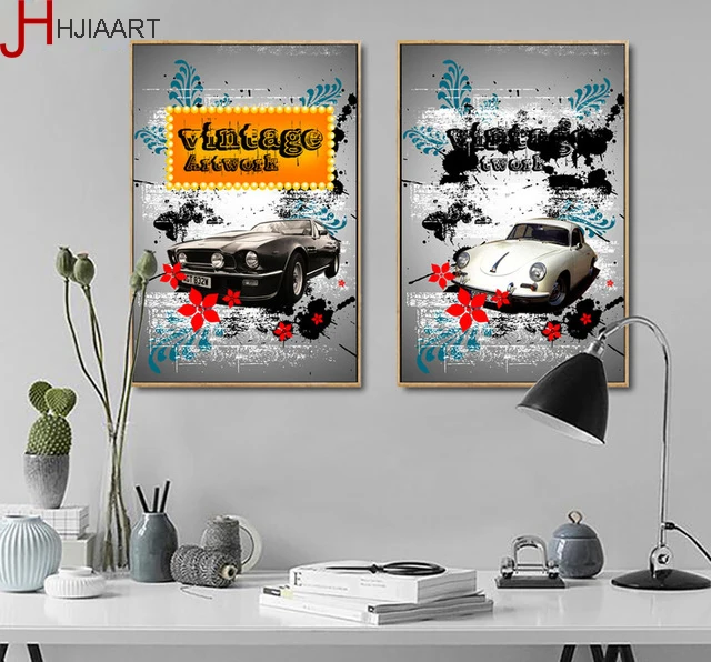 Современная Картина на холсте HD с принтом черно-белая Автомобильная ВИНТАЖНАЯ
