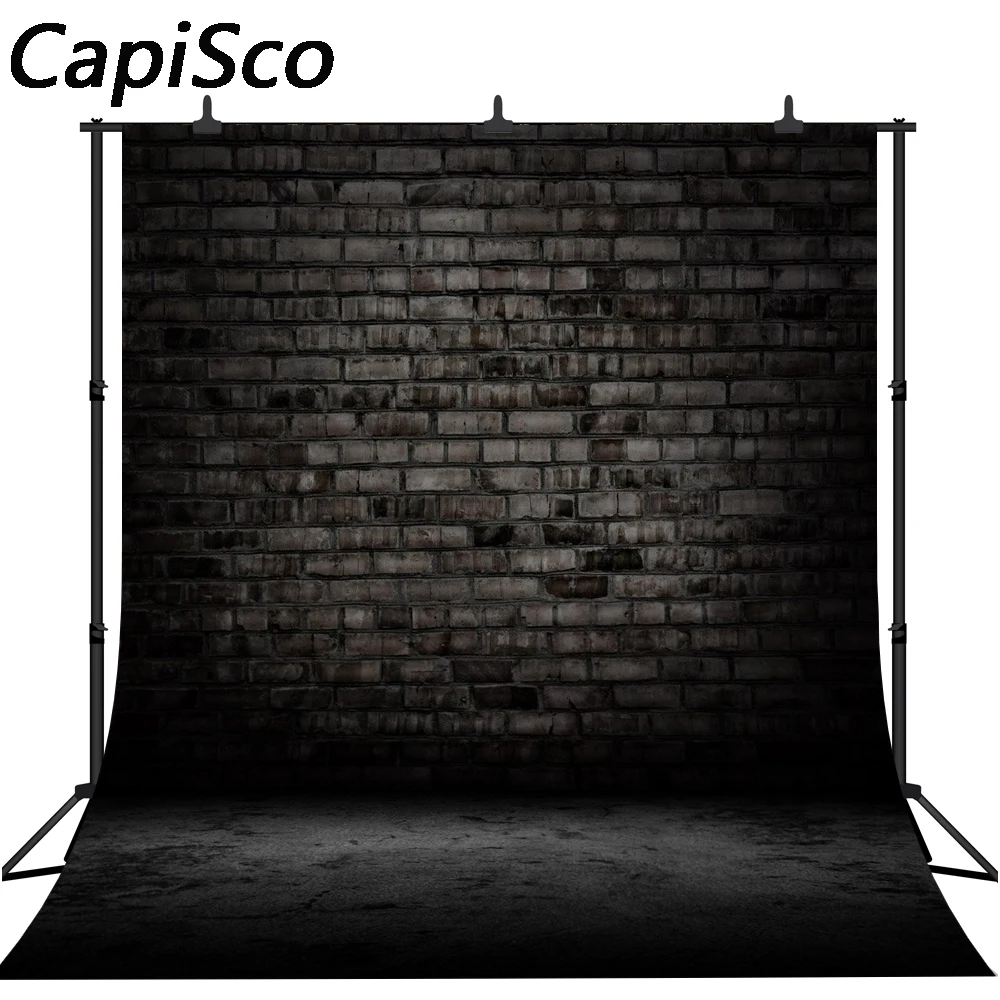 

Capisco Vinyl Photography Background Black Brick Wall Floor Backdrop Baby Photo Backdrops Studio Props
