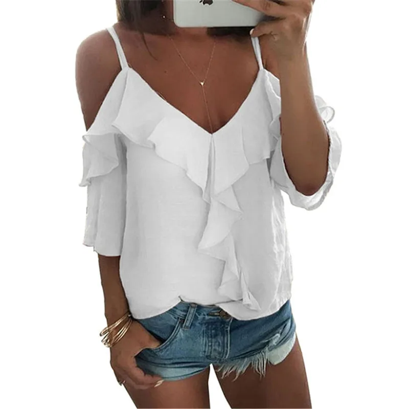 DORVIVON poleras de mujer 2019 летняя гофрированная футболка femme короткий рукав v-образный