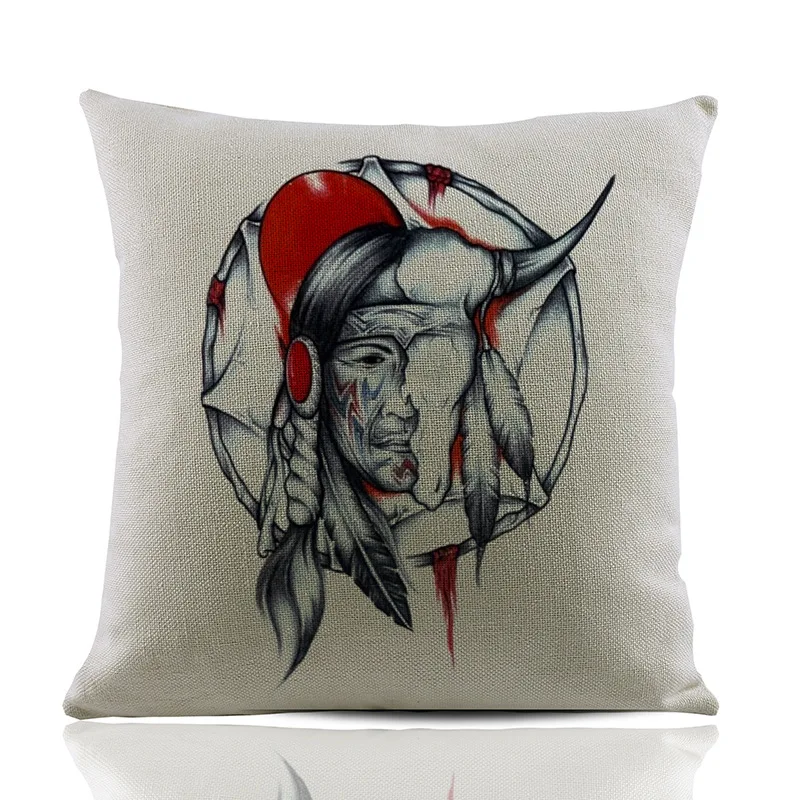 Хлопок лен 18 &quotквадратная подушка индийский череп стиль принт диванные сиденья