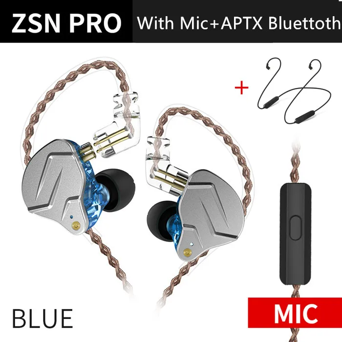 Blue Mic Bluetooth KZ ZSN Pro наушники в ухо гибридная технология 1BA+ 1DD HIFI бас металлические наушники Bluetooth Спорт шумоподавление Гарнитура монитор - Цвет: Blue Mic Bluetooth