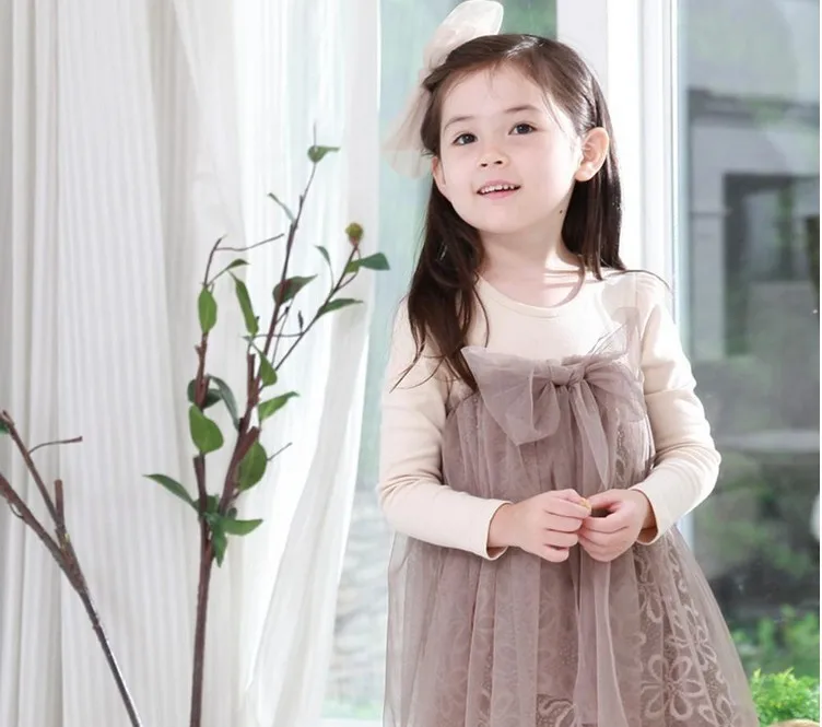 2013 Girls Korean Style Net Yarn Dress Including Apricot/Pink Children's Spring Fashion Patchwork Ball Gown | Детская одежда и