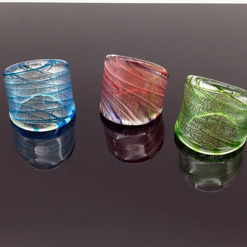 

6pcs Gold Foil Lampwork Glass Murano Ring 3 Color 17-19mm CHIC