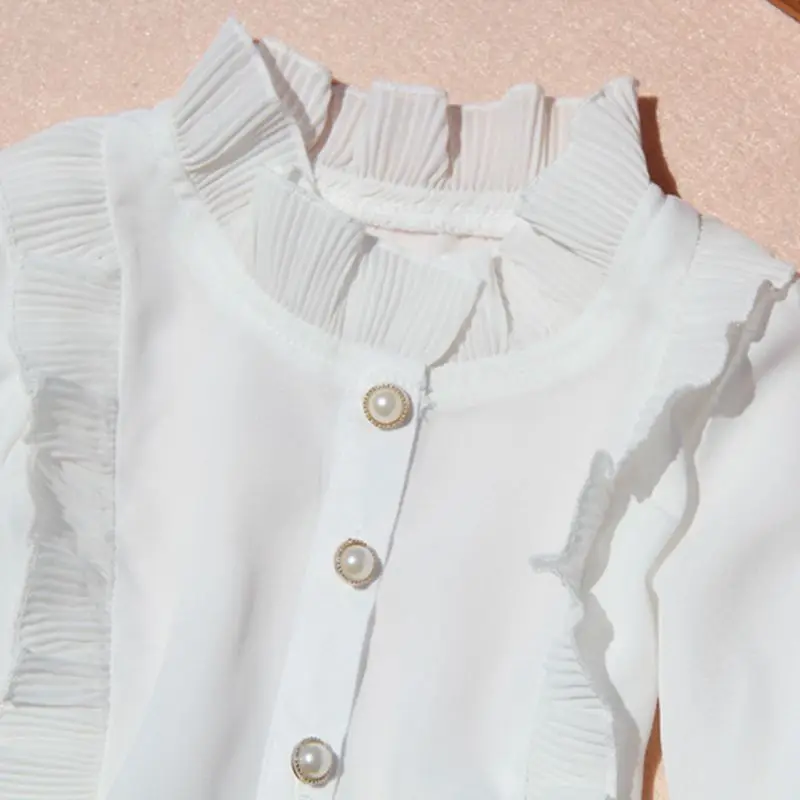 2017 блузка для девочек подростков 2 15 лет Осенние шифоновые школьные топы с