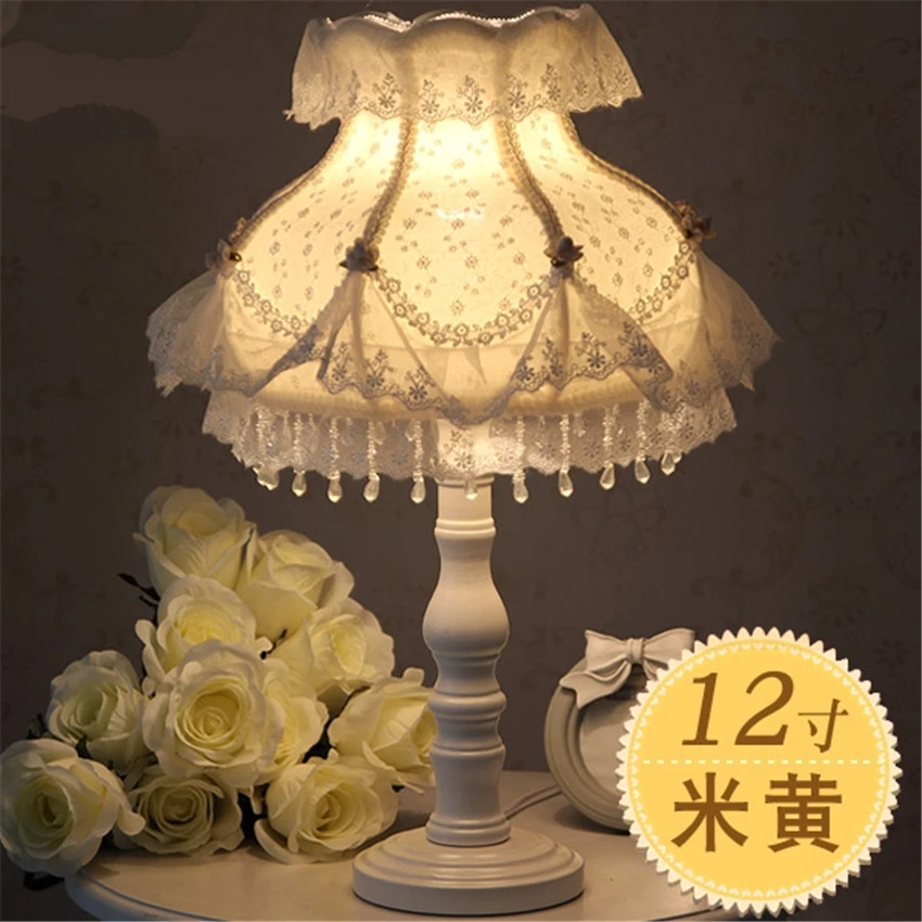 European Korean Pink Princess Table Lamps Lace Fabric Shade Bedroom Bedside Lamp Wedding Lights Home Study Deco Fixtures | Освещение