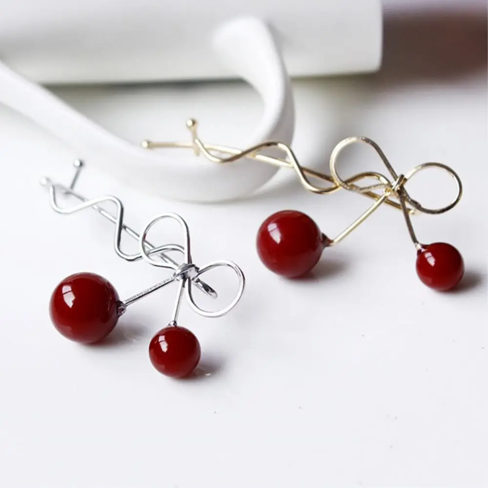 2 шт. заколка для волос женщин милый дизайн романтическая в форме вишни с бантом