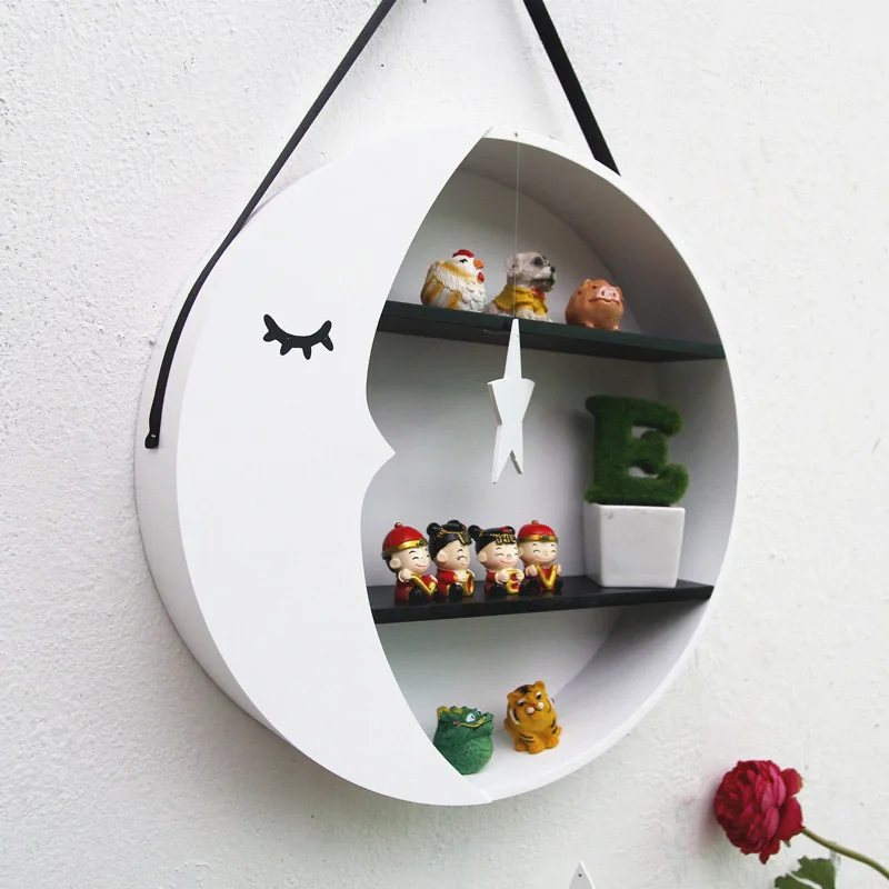 Детская комната Декор коробка для хранения Настенный деревянный лунный стеллаж