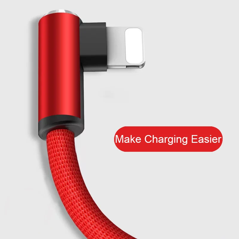 90 градусов быстро зарядный кабель для iPhone X 6 6s 7 8 Быстрая зарядка iPad USB Зарядное