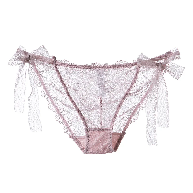 Quaslover Women's Summer Sexy Panties Breathable Comfort Underwear Lace Transparent Panties Female Low Waist Panty with Bow