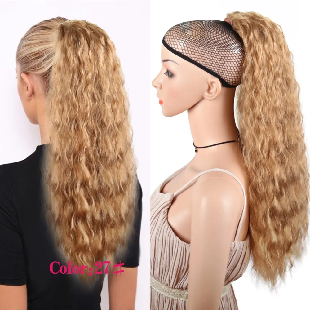 Deyngs Synthetic Long Kinky Curly ponytail 20 inch 120g long draw string ponytail with clips in high puff ponytail hair exte