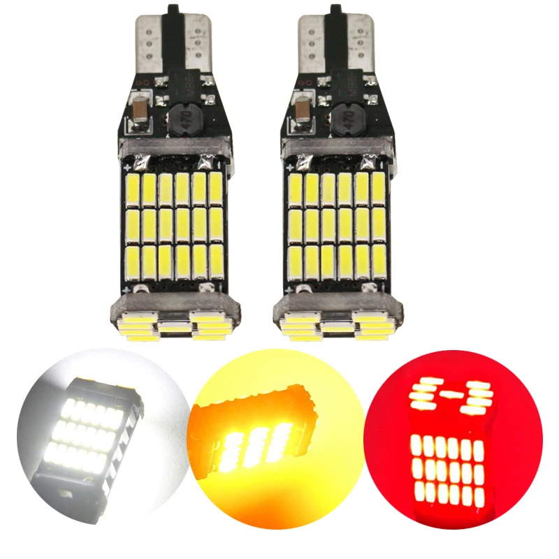 

High power 10PCS T15 45 SMD 4014 LED 360MA W16W Canbus error free non polar Car Auto Backup Reverse Led Light Bulb lamp White