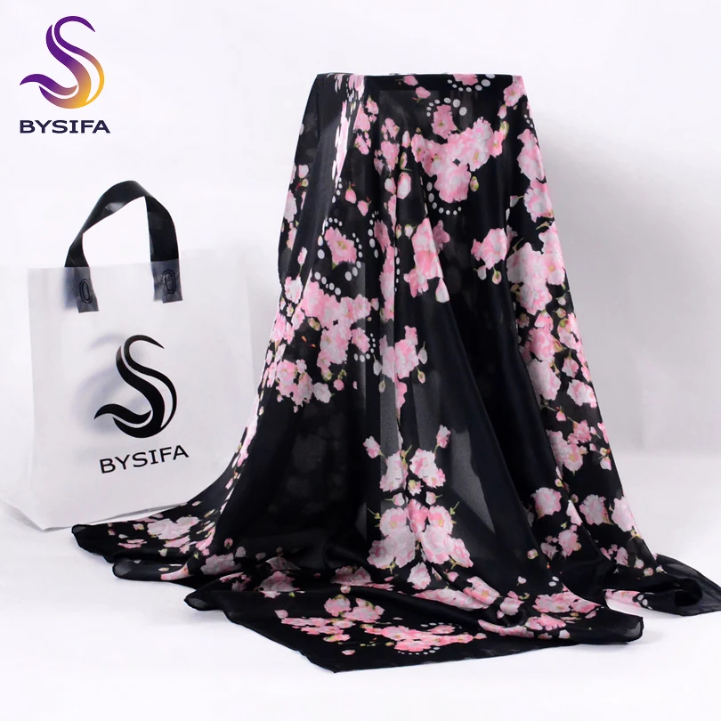 Женский шарф-платок [BYSIFA] черный или розовый из шелка квадратный шарф накидка