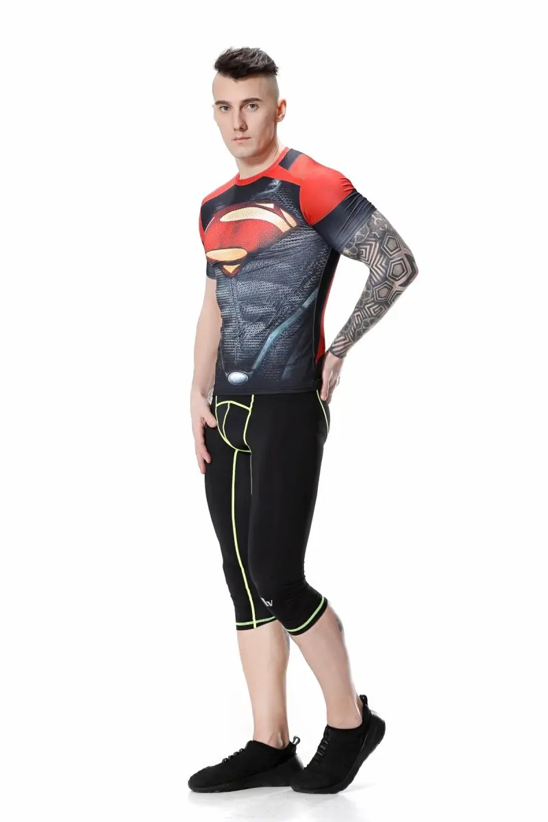 Футболка мужская компрессионная с коротким рукавом и 3D принтом супергероя|tight