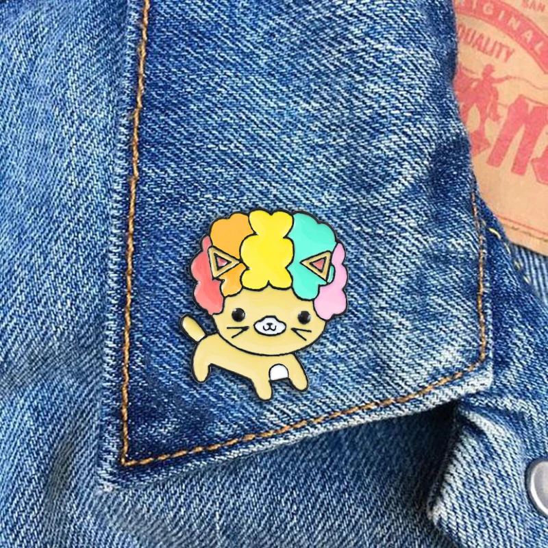 

Rainbow Hair Cat Brooch Cute Rainbow Edition Afro Cat Enamel Pin Denim Backpack Sweater Animal Badge Kids and Friends Gifts