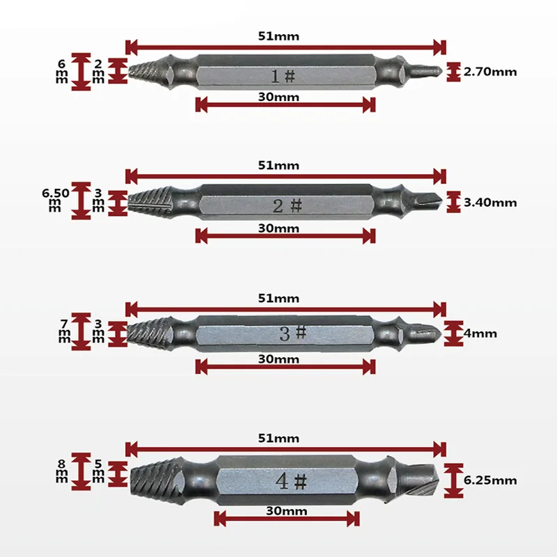 4 шт. столярные винт и болт направляющая для извлечения удаление сверла Сломанные Болты легко из двухстороннего болта шпильки винта экстракторы для удаления