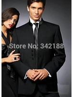 free shippingblack stand collar groom tuxedos groomsmen men wedding suits best man suits prom clothing jacketpantsvesttiew