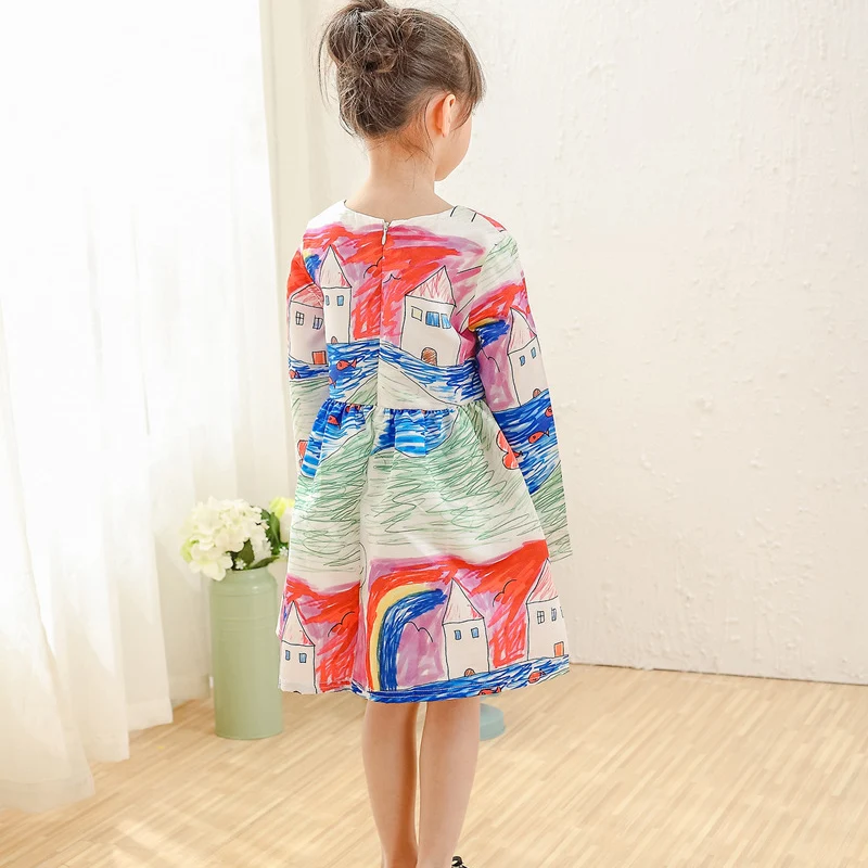 Girls Dress Spring Children Clothing Brand Design Printing Cartoon Long sleeve Kids Clothes for Princess Holiday Party Wedding | Детская