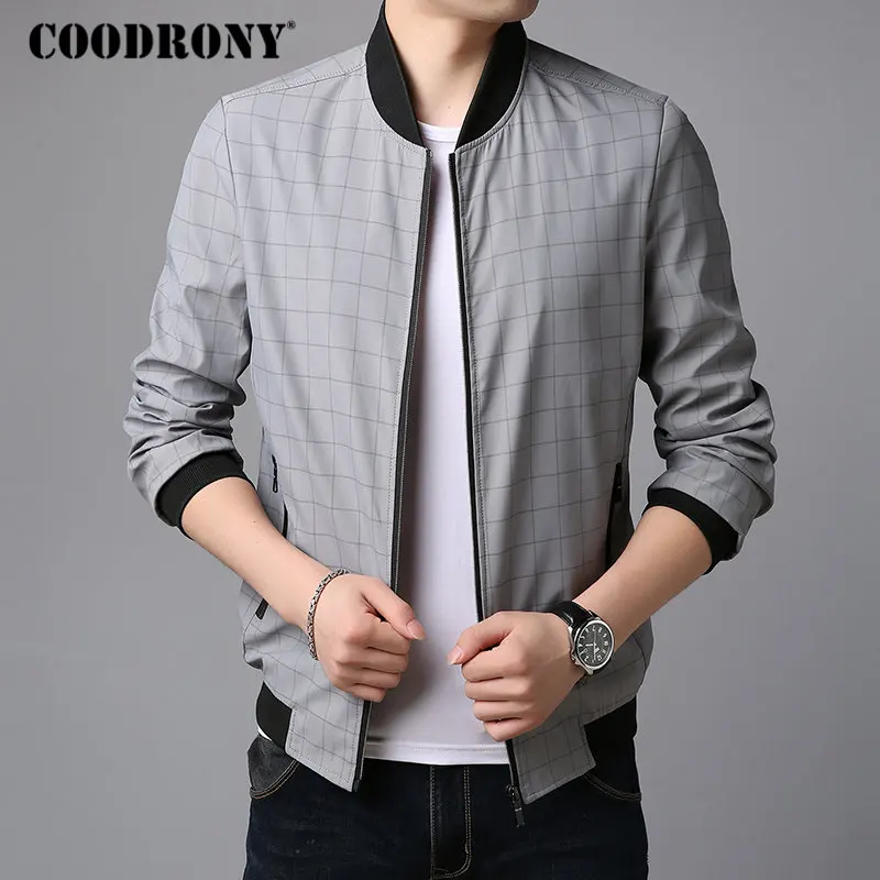 COODRONY, куртка-бомбер со стоячим воротником, мужская повседневная клетчатая уличная одежда, осень-зима, мужские куртки и пальто, Приталенная модель 8805 - Цвет: Серый