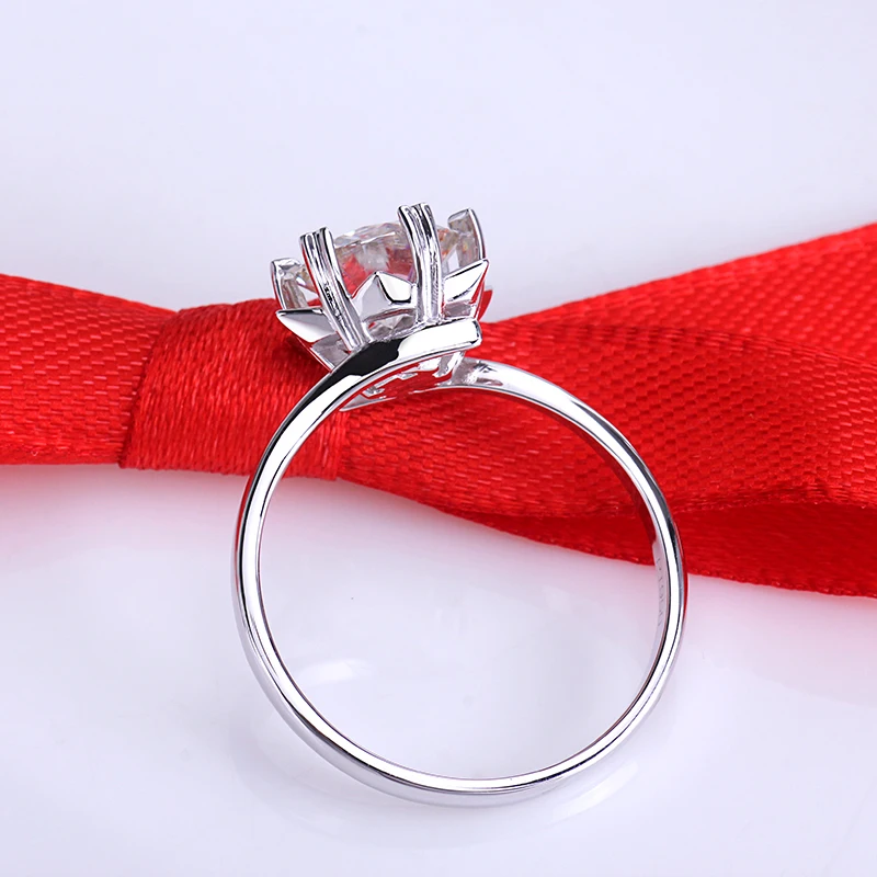 Модный классический стиль 1ct Круглый Муассанит установка шесть зубцов 18 k Белое Золото Обручальное кольцо для женщин