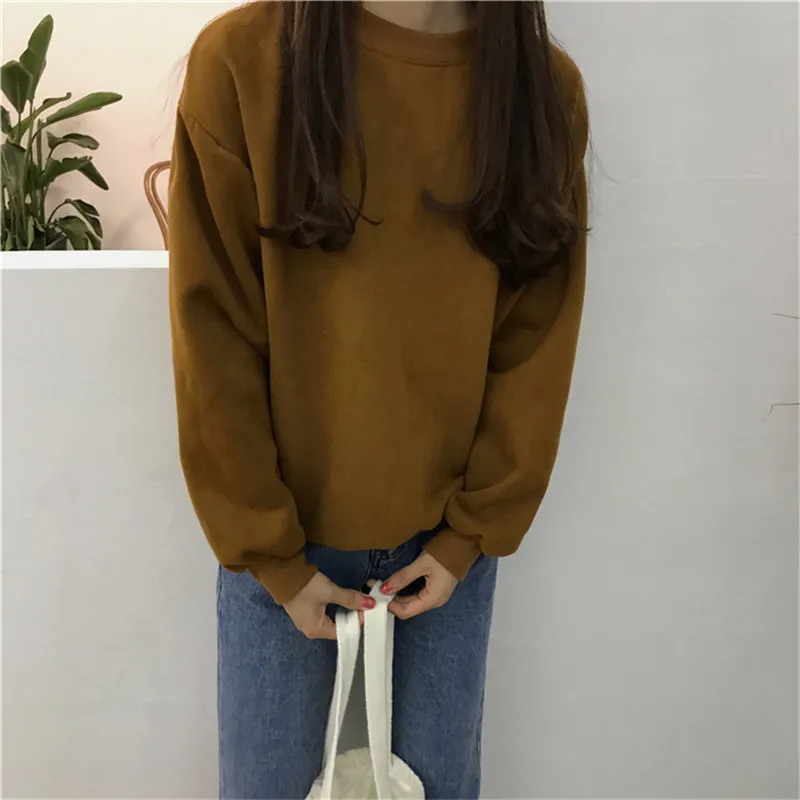 Sudaderas mujer Харадзюку однотонный Свитшот женский длинный рукав толстовка Свободный Женский повседневные худи и свитшоты спортивный костюм