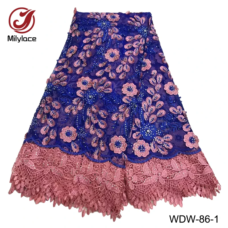 Маленький французский кружевной материал с камнями "ринестоунс", 5 ярдов в партии, африканский желтый и фиолетовый нет, WDW-86 на.