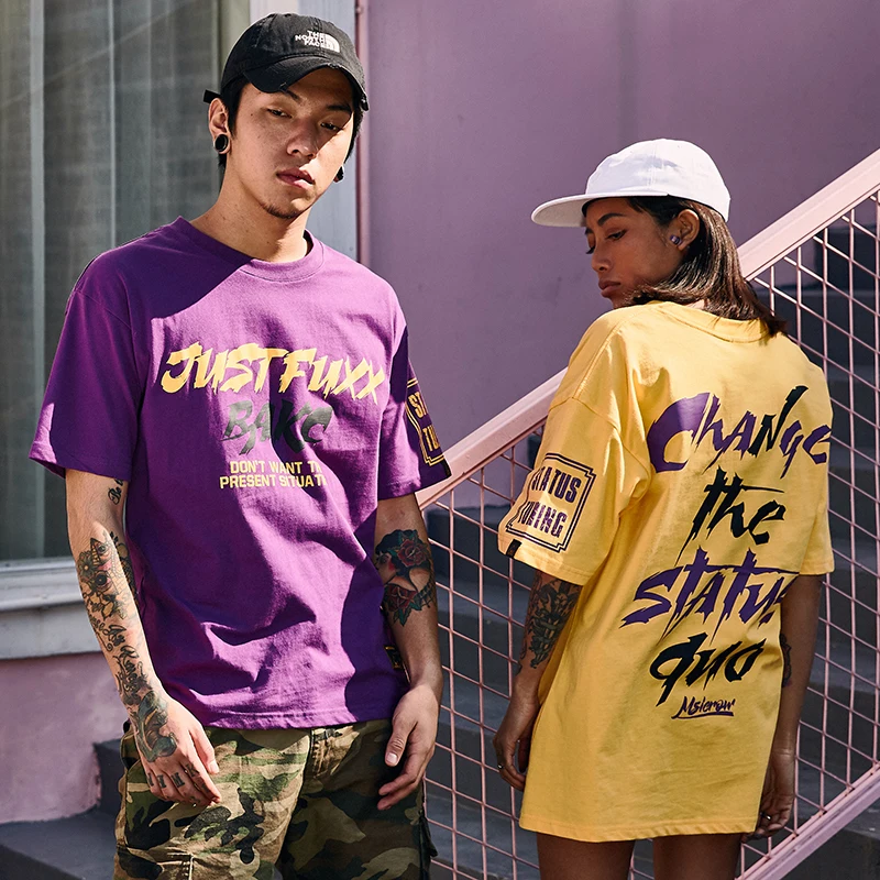 High street tide brand hip hop short-sleeved t-shirt men and women round neck loose T-shirt BF style half-sleeved T- shirt | Мужская