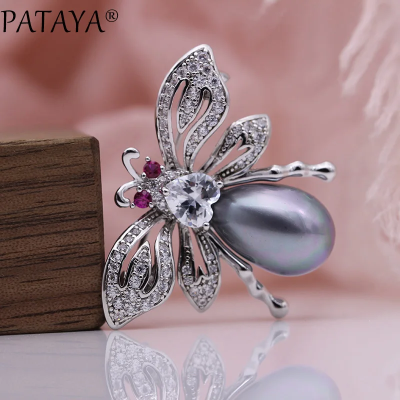 PATAYA, Новые Броши в виде животных для женщин, модные, милые, изысканные свадебные украшения, белое золото, натуральный циркон, ракушка, жемчуг, воротничок, булавки